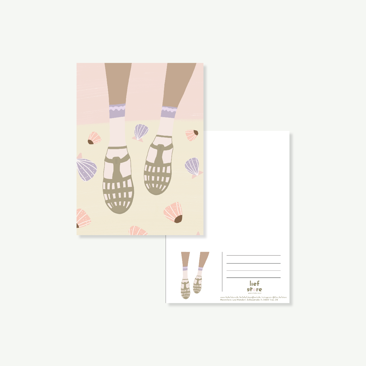 Postkarte Urlaub in Vorderansicht und Rueckansicht