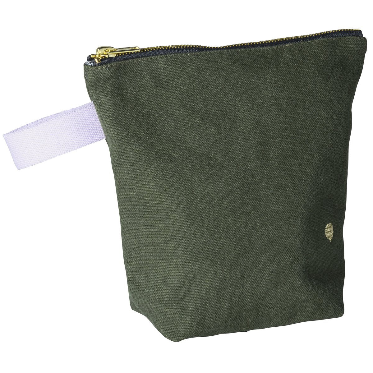 Kulturtasche IONA von La Cerise sur le Gâteau im geschlossenen Zustand – Bio-Baumwolle, in kale