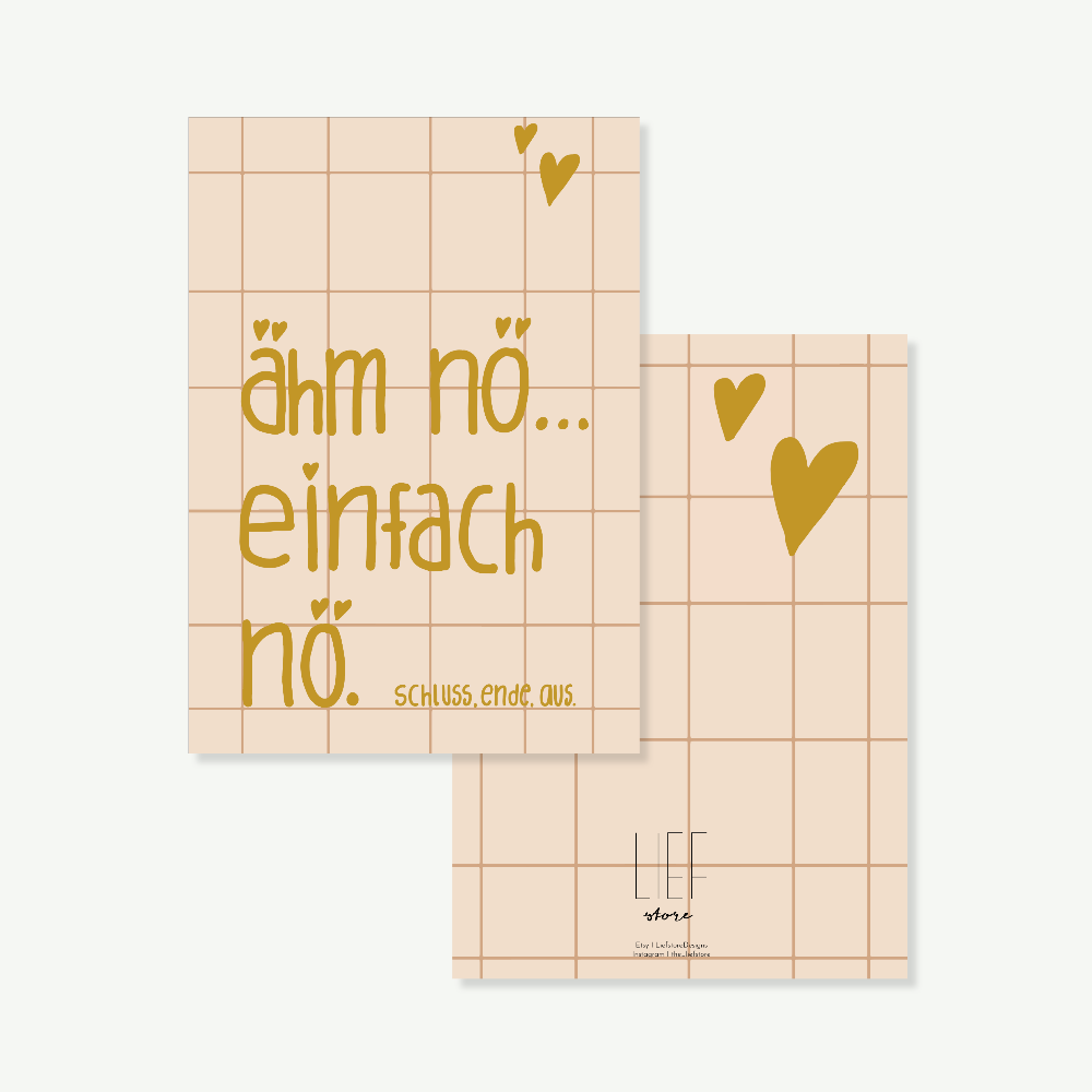 Humorvolles ‚Einfach Nö!‘-Poster im minimalistischen Design für eine klare Botschaft, Vorderseite und Rückseite zu sehen